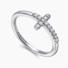 Load image into Gallery viewer, GABRIEL&amp;Co-14K White Gold Sideways Diamond Cross Ring
LR50221W45JJ