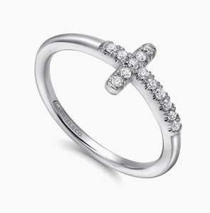 GABRIEL&Co-14K White Gold Sideways Diamond Cross Ring
LR50221W45JJ