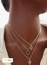 Load image into Gallery viewer, KENDRA SCOTT Framed Abbie Gold Short Pendant Necklace in Teal Tiger&#39;s  # 9608856452