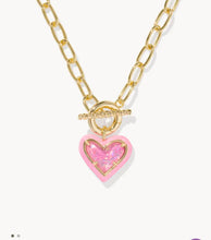 Load image into Gallery viewer, Kendra Scott-Ari Heart Gold Enamel Frame Link and Chain Necklace in Pink 9608875972