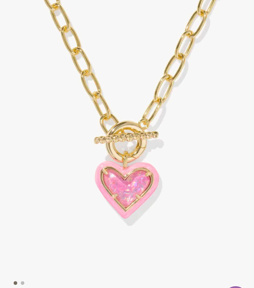 Kendra Scott-Ari Heart Gold Enamel Frame Link and Chain Necklace in Pink 9608875972