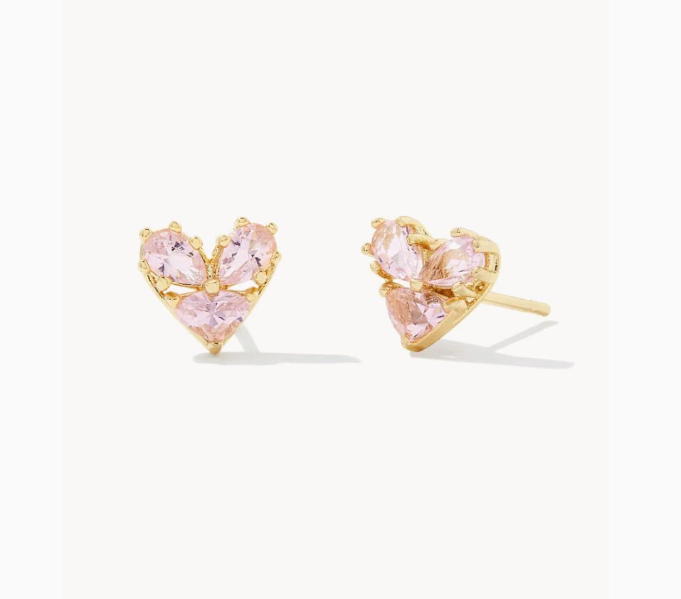 KENDRA SCOTT Katy Gold Heart Stud Earrings in Pink Glass # 9608863587