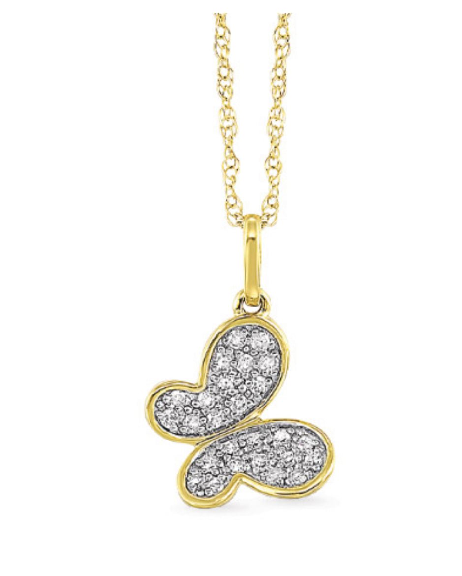 10k Yellow Gold .12tw Diamond Butterfly Necklace PD38922-1YSC