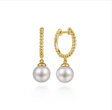 Load image into Gallery viewer, Gabriel &amp; Co-Beaded Huggie Drop Earrings 14K Yellow Gold Pearl 15mm EG14495Y4JPL