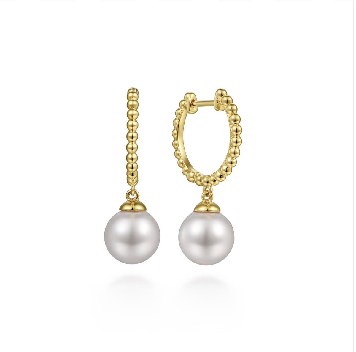 Gabriel & Co-Beaded Huggie Drop Earrings 14K Yellow Gold Pearl 15mm EG14495Y4JPL
