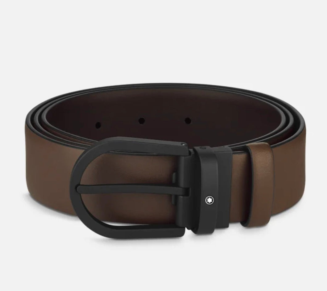 MONTBLANC-HORSESHOE BUCKLE BROWN 35 MM LEATHER BELT 129430