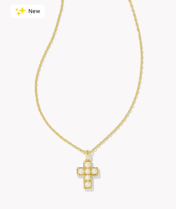 KENDRA SCOTT Pearl Gold Cross Short Pendant Necklace in White Pearl 9608875886