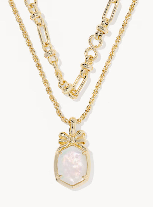 Kendra Scott-Daphne Bow Gold Multi Strand Necklace in Iridescent Crystal Ivory Illusion 9608885145
