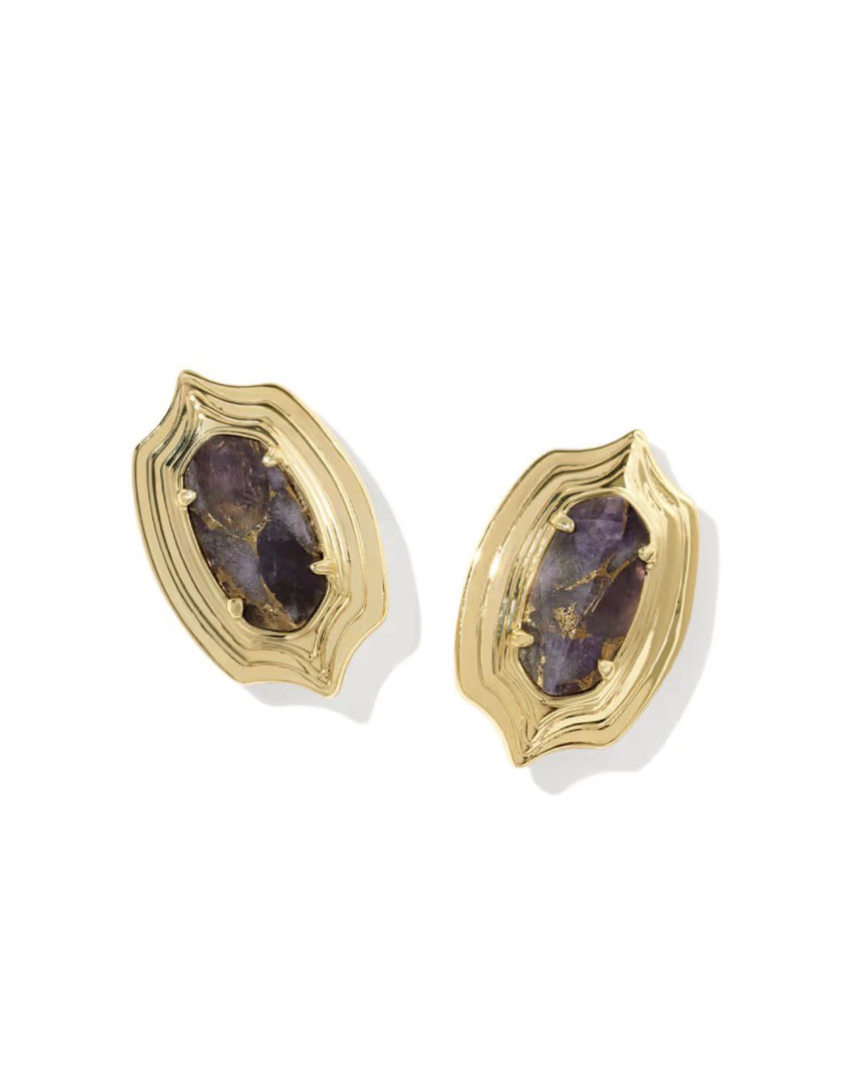 KENDRA SCOTT Ellie Stepped Frame Gold Stud Earrings 9608806783
