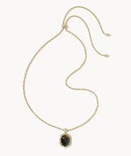 Load image into Gallery viewer, Kendra Scott-Tiger Striped Daphne Gold Small Long Pendant Necklace in Dark Brown Hawk's Eye 9608806370