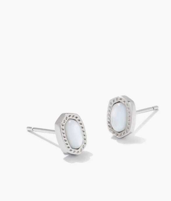 KENDRA SCOTT Mini Ellie Silver Stud Earrings in Ivory Mother-of-Pearl 9608865840