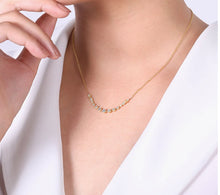 Load image into Gallery viewer, Gabriel &amp; Co-14K Yellow Gold Milgrain Bezel Set Diamond Curved Bar Necklace NK6198Y45JJ