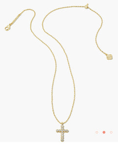 Kendra Scott-Cross Gold Pendant Necklace in White Crystal 9608762237