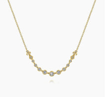 Load image into Gallery viewer, Gabriel &amp; Co-14K Yellow Gold Milgrain Bezel Set Diamond Curved Bar Necklace NK6198Y45JJ