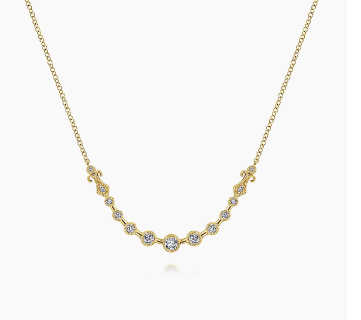 Gabriel & Co-14K Yellow Gold Milgrain Bezel Set Diamond Curved Bar Necklace NK6198Y45JJ