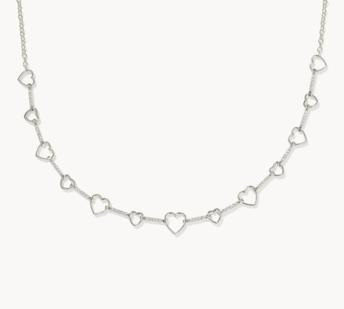 Kendra Scott-Haisley Heart Silver Strand Necklace in White Crystal 9608875429