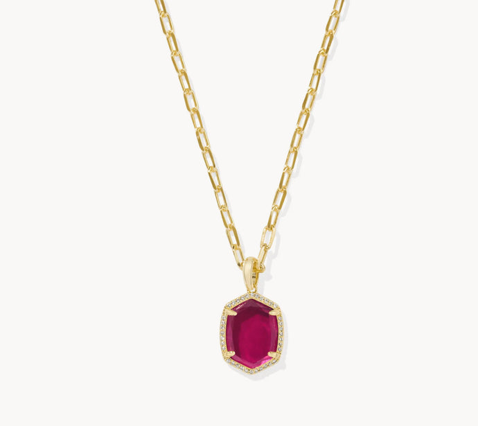 Kendra Scott-Daphne Gold Pave Frame Short Pendant Necklace in Berry Mica 9608872823