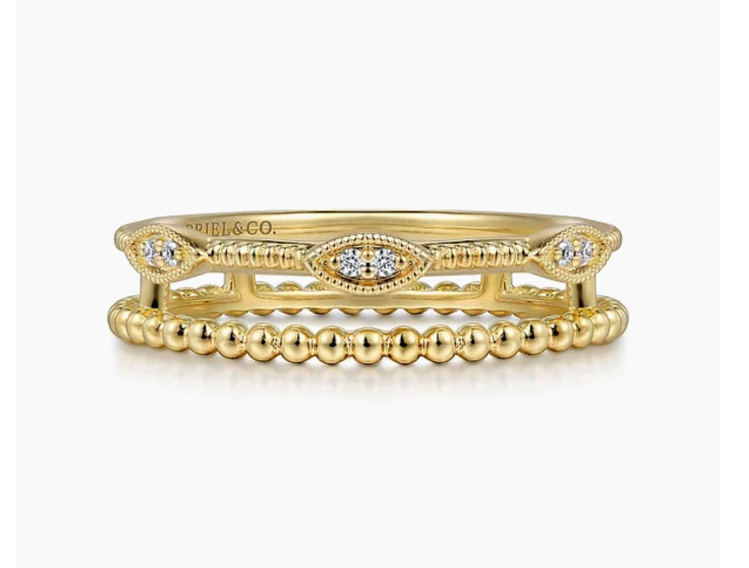 Gabriel & Co-14K Yellow Gold Diamond Bujukan Marquis Shape Easy Stackable Ring LR52493Y45JJ