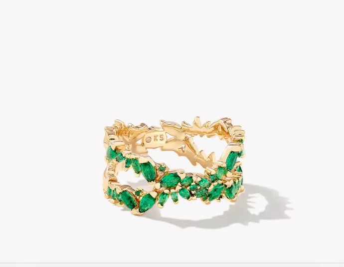 KENDRA SCOTT Rosalie Gold Double Band Ring in Green Crystal 9608875549 Size 5