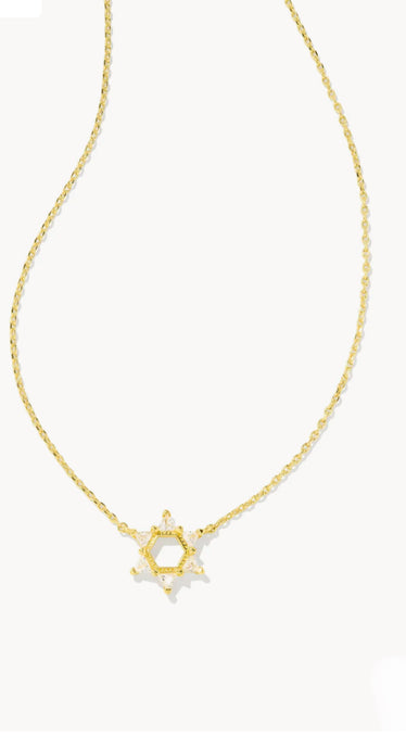 KENDRA SCOTT-Star of David Gold Crystal Short Pendant Necklace in White Crystal 9608871298