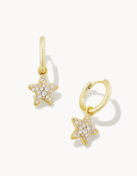 KENDRA SCOTT Jae Convertible Gold Star Pave Huggie Earrings in White Crystal 9608866385