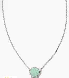 KENDRA SCOTT Brynne Silver Shell Short Pendant Necklace in Sea Green Chrysocolla 9608863306