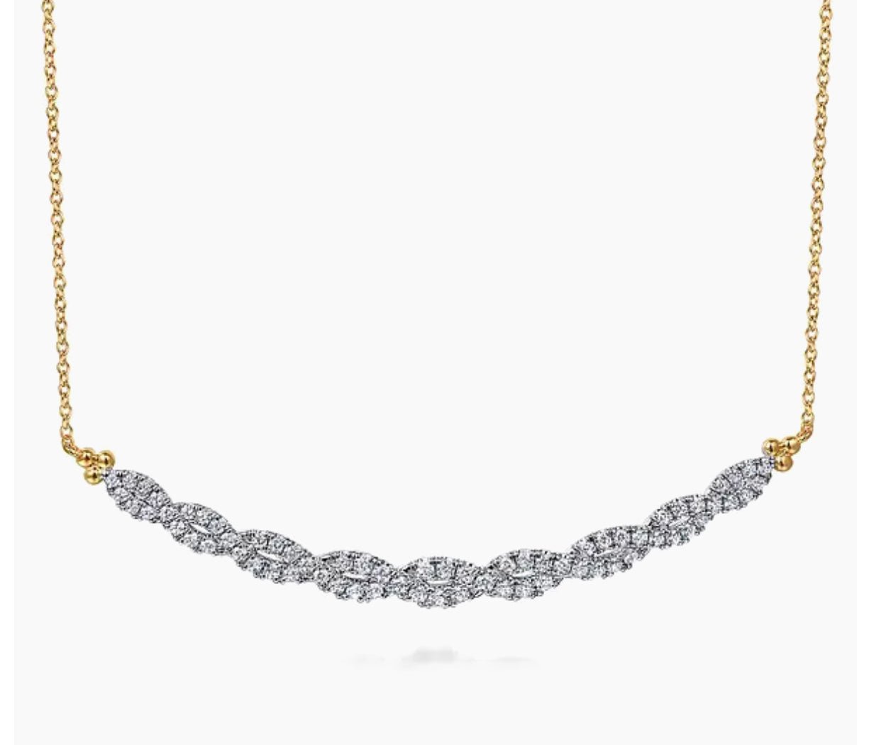 Gabriel & Co-14K White and Yellow Gold Diamond Bujukan Twisted Bar Necklace NK7523M45JJ