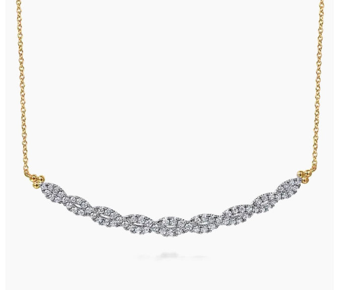 Gabriel & Co-14K White and Yellow Gold Diamond Bujukan Twisted Bar Necklace NK7523M45JJ