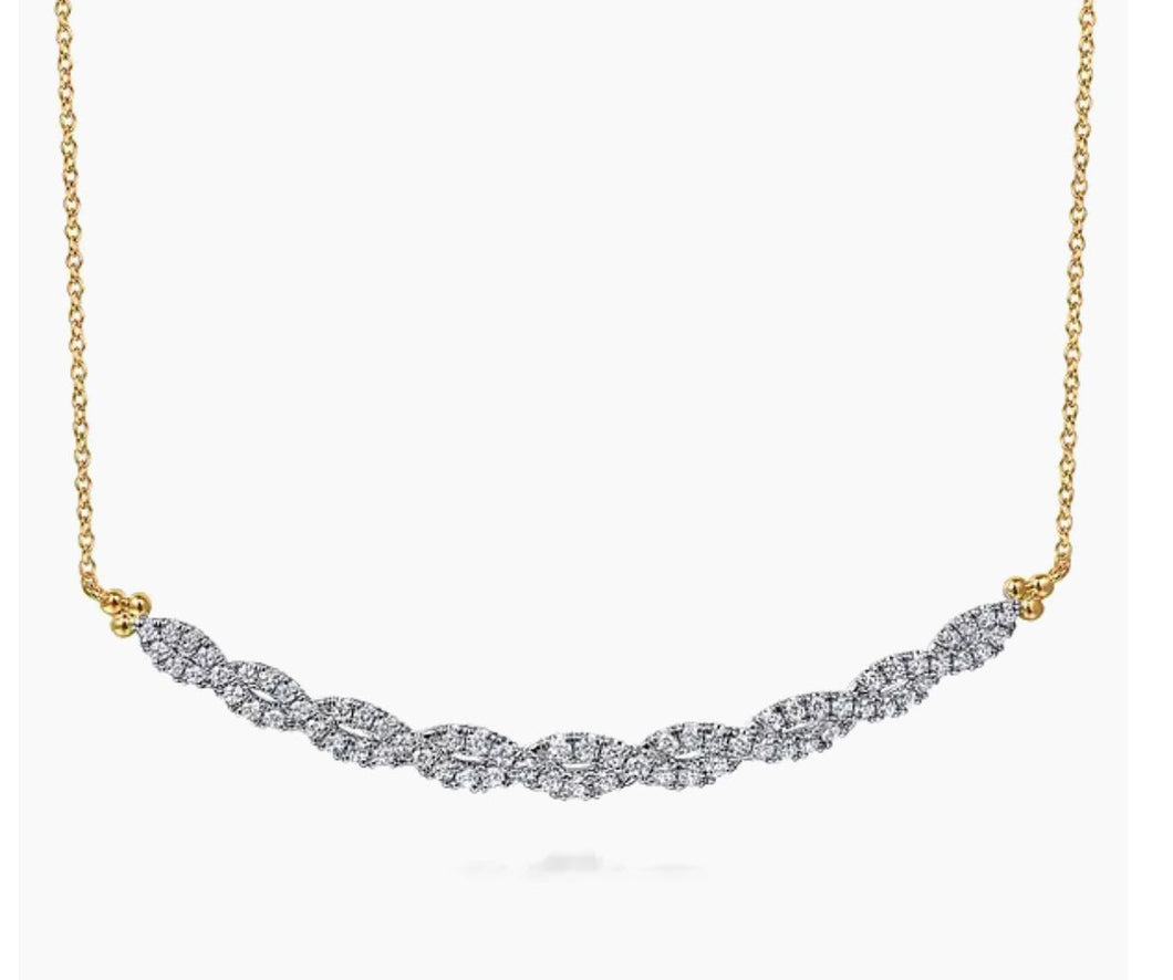Gabriel & Co-14K White and Yellow Gold Diamond Bujukan Twisted Bar Necklace NK7523M45JJ