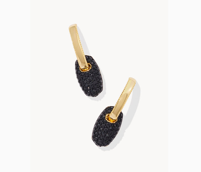 Kendra Scott-Bailey Gold Metal Pave Huggie Earrings in Black Crystal 9608865049