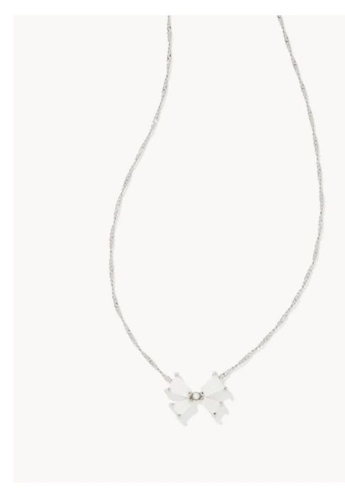 KENDRA SCOTT Blair Silver Bow Small Short Pendant Necklace in Iridescent Drusy 9608875136