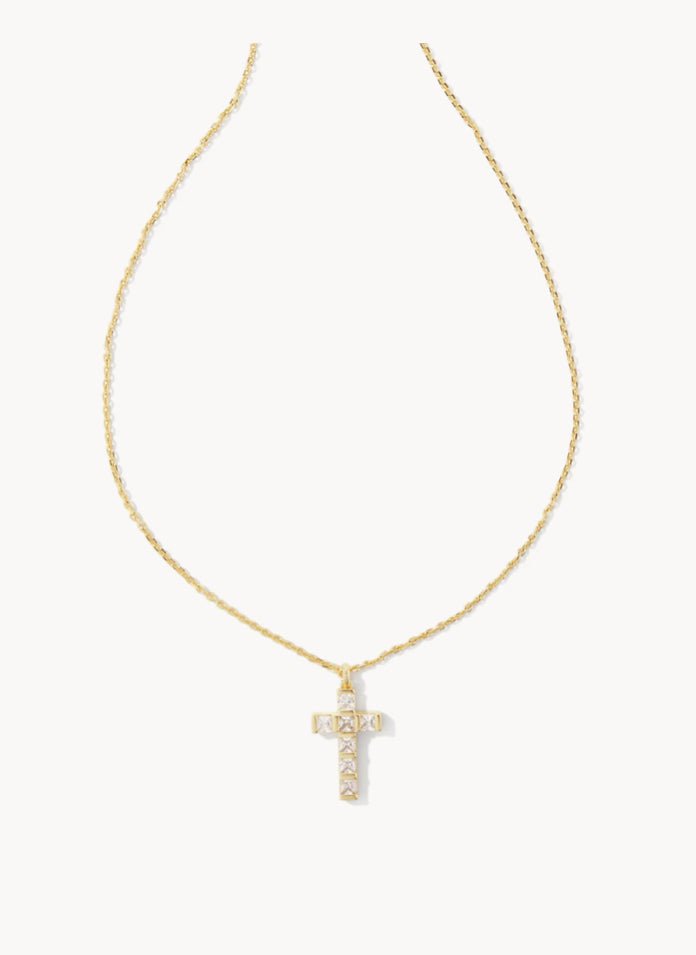 KENDRA SCOTT Gracie Gold Cross Short Pendant Necklace in White Crystal # 9608856324