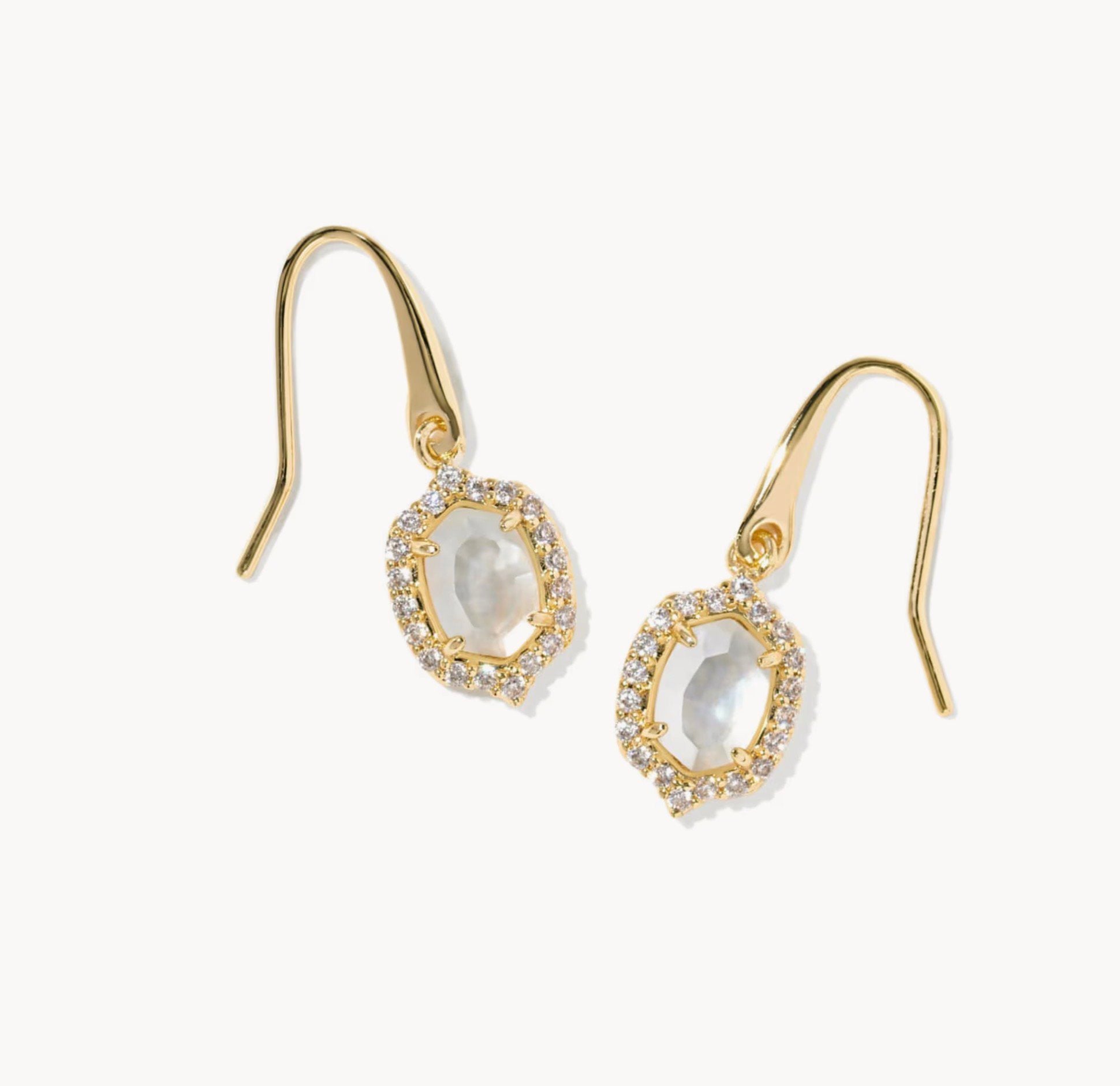 Kendra Scott-Daphne Crystal Frame Gold in Ivory Mother-of-Pearl Drop Earrings 9608806765
