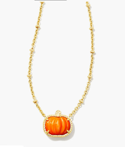 Kendra Scott Pumpkin Gold Short Pendant Necklace in Orange Mother-of-Pearl 9608853398