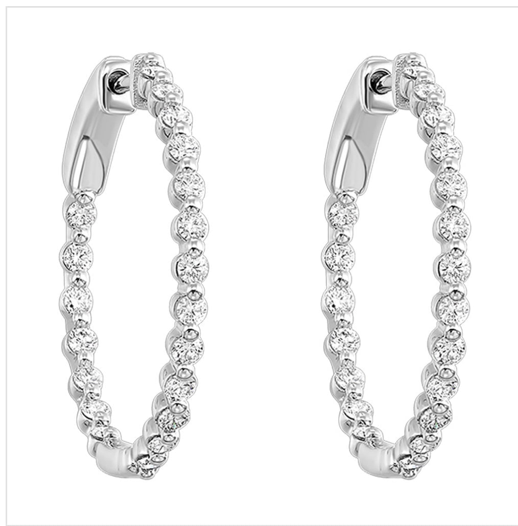 14K WG D1.00CT Diamond Hoops Earrings ER35875-4WB