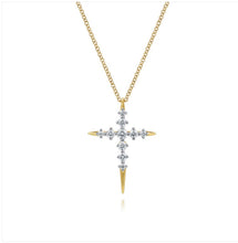 Load image into Gallery viewer, GABRIEL &amp; Co 14K Yellow Gold Spike Graduating Diamond Cross Necklace NK8317Y45JJ