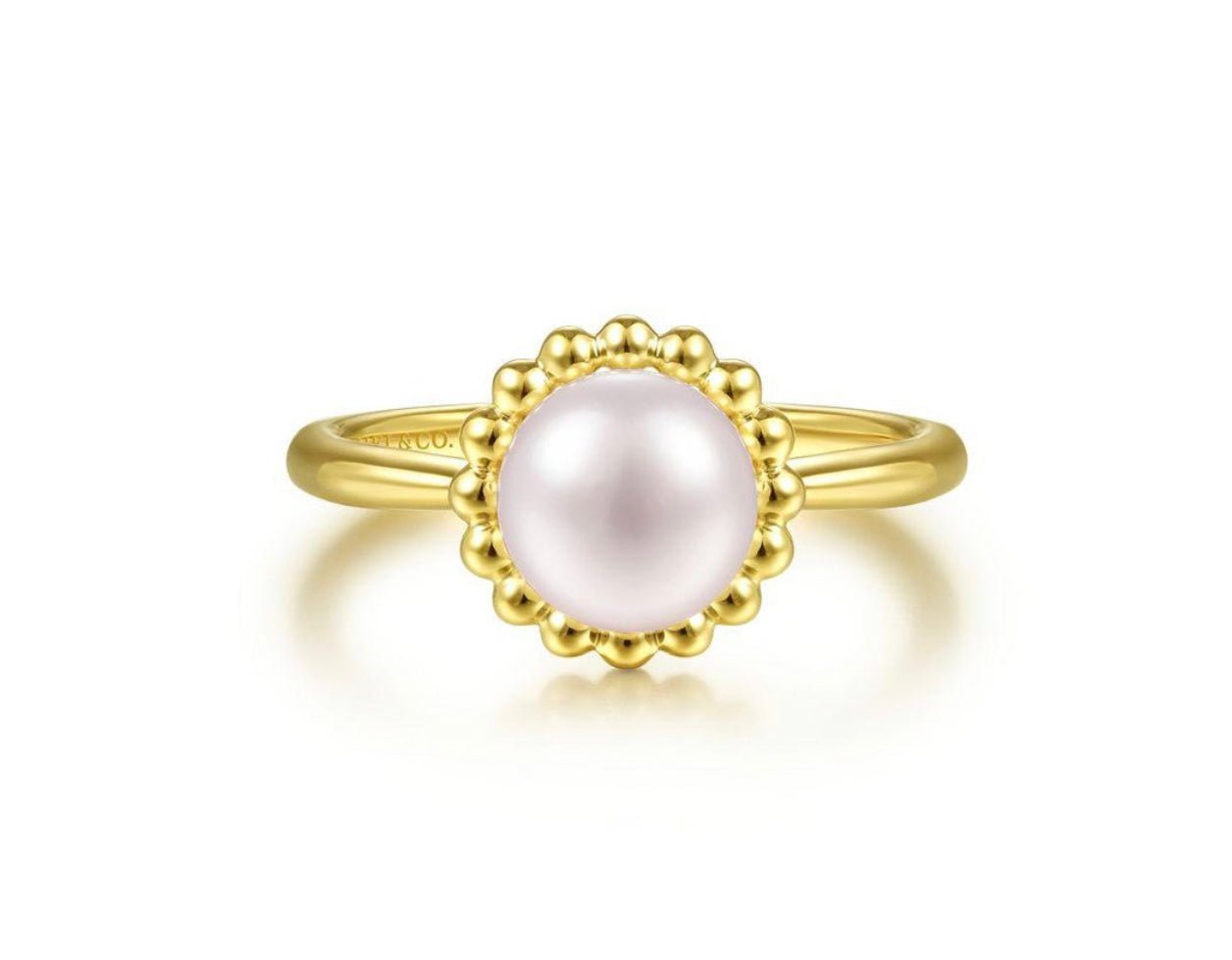 GABRIEL&Co.14K Yellow Gold Pearl Ring with Bujukan Beaded Halo
# LR51835Y4JPL