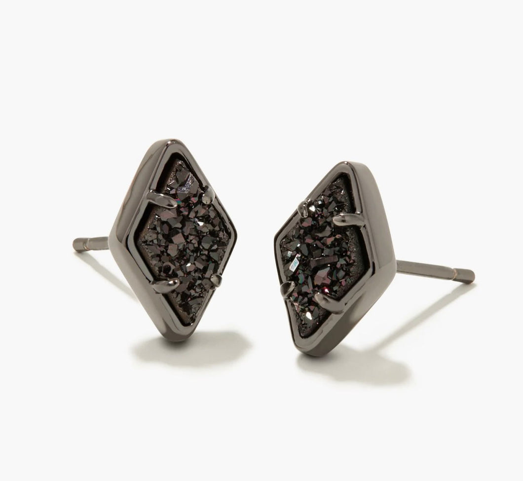 KENDRA SCOTT Kinsley Gunmetal Stud Earrings in Black Drusy 9608858074