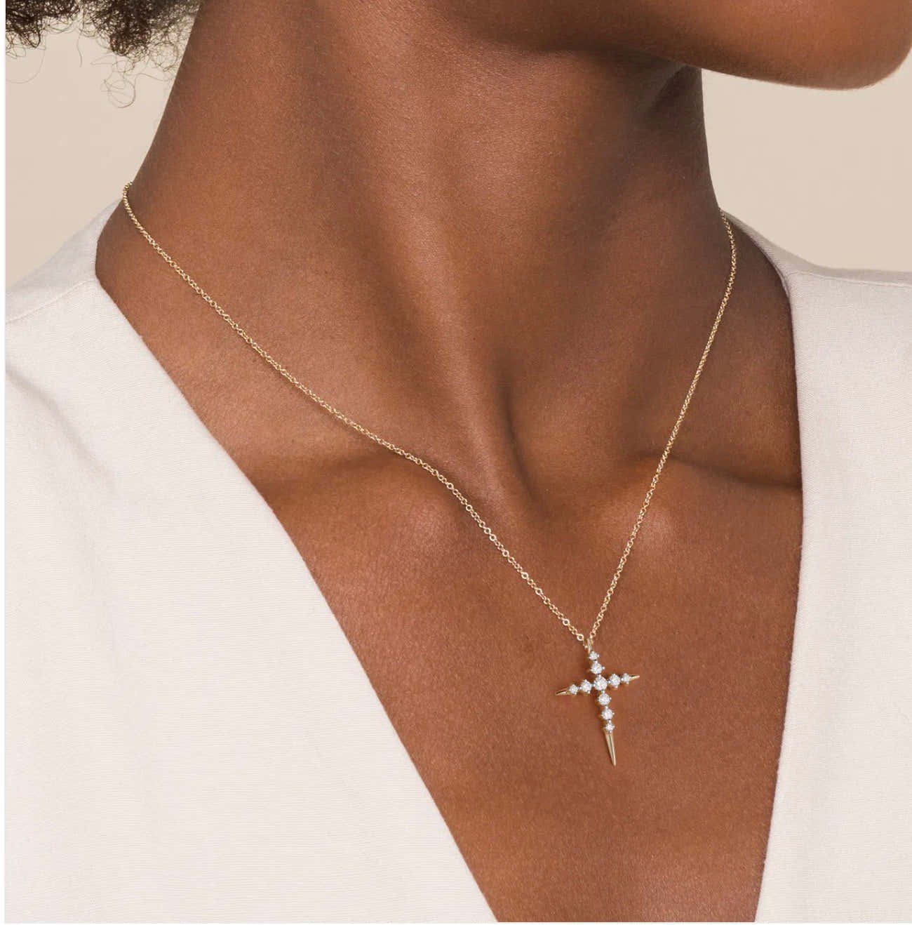 GABRIEL & Co 14K Yellow Gold Spike Graduating Diamond Cross Necklace NK8317Y45JJ