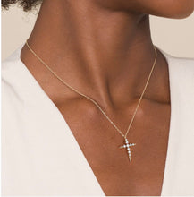 Load image into Gallery viewer, GABRIEL &amp; Co 14K Yellow Gold Spike Graduating Diamond Cross Necklace NK8317Y45JJ