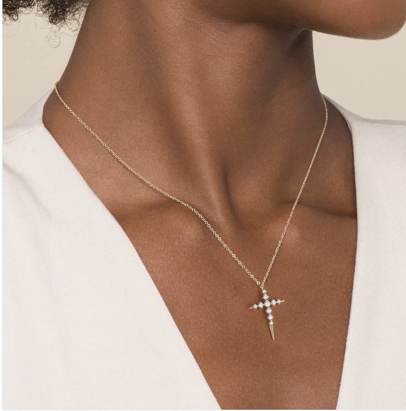 GABRIEL & Co 14K Yellow Gold Spike Graduating Diamond Cross Necklace NK8317Y45JJ