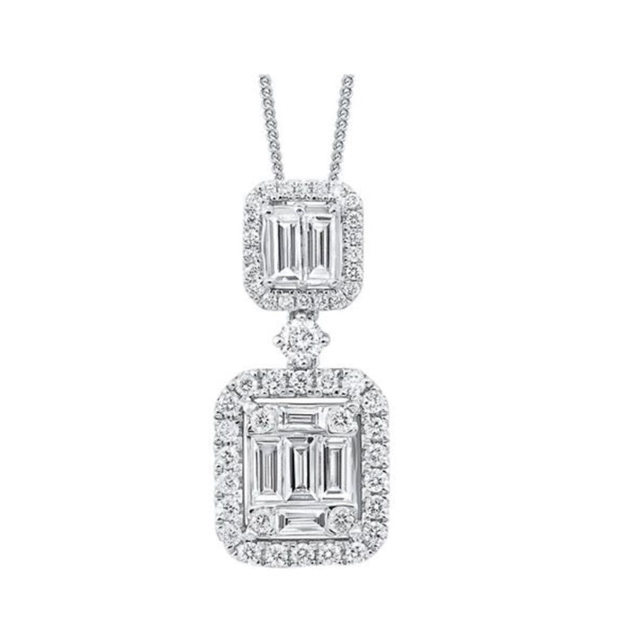 14Kt WG DIAMOND RECTANGULAR DROP PENDANT NECKLACE D.87TW PD10212-4WB