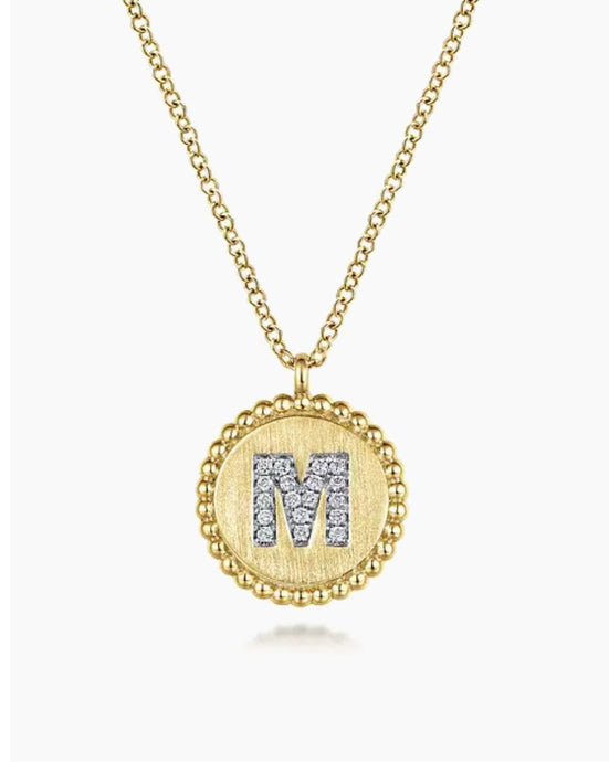 Gabriel & Co-14K Yellow Gold Round M Initial Pendant Necklace with Diamonds NK7418M-Y45JJ