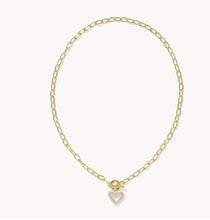 Load image into Gallery viewer, Kendra Scott-Ari Heart Gold Enamel Frame Link and Chain Necklace in Ivory Mother-of-Pearl 9608875616