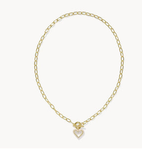 Kendra Scott-Ari Heart Gold Enamel Frame Link and Chain Necklace in Ivory Mother-of-Pearl 9608875616