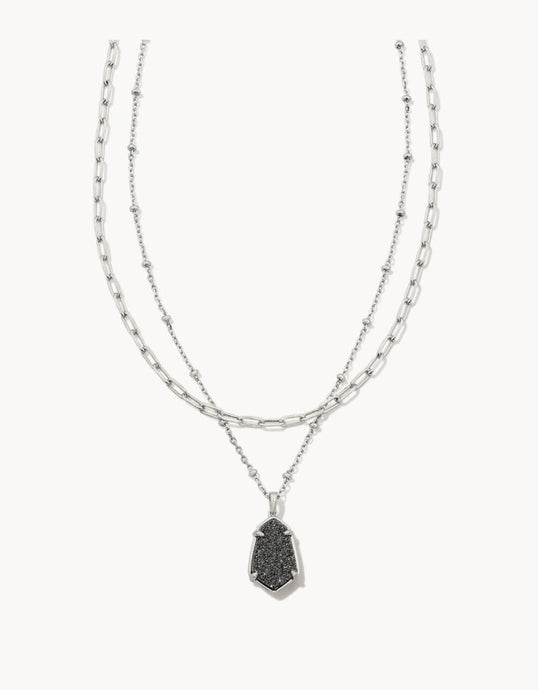 Kendra Scott-Alexandria Silver Multi Strand Necklace in Platinum Drusy 9608856046