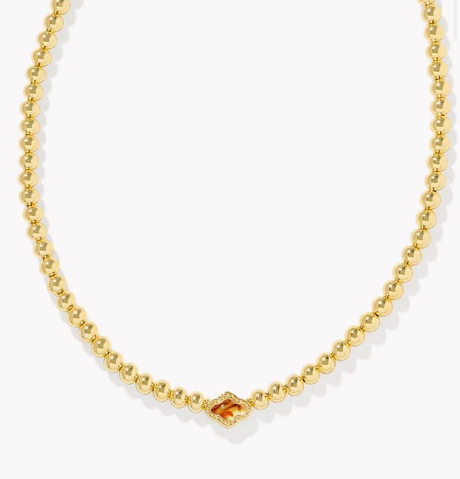 Kendra Scott-Abbie Gold Beaded Necklace in Marbled Amber Illusion 9608867576