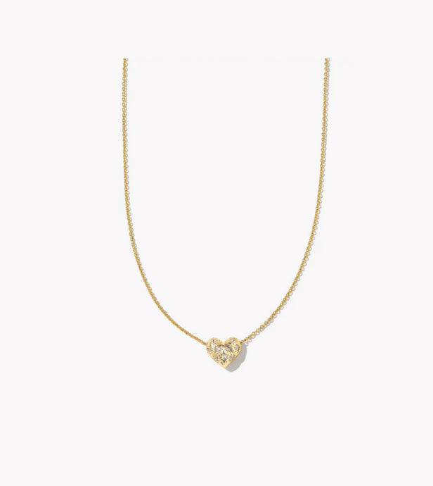 KENDRA SCOTT Holland Gold Heart Short Pendant Necklace in White CRYSTAL 9608863293