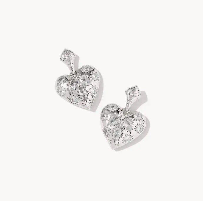 KENDRA SCOTT Holland Silver Heart Drop Earrings in White Crystal 9608871016