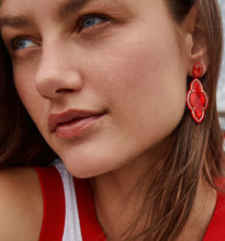 Load image into Gallery viewer, KENDRA SCOTT Abbie Gold Enamel Frame Statment Earrings in Red Illusion 9608867292